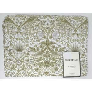 William Morris & Co Placemats Strawberry Thief Cotton Fabric 13x19 4 Sage Green